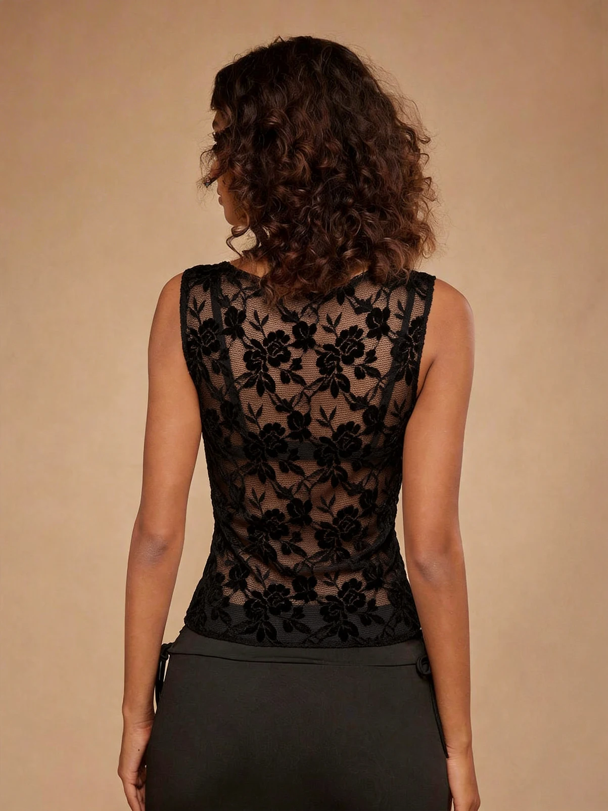 2026 Women's Summer Lace Mesh Floral Tank Top Ruffle Trim Sleeveless Casual Flowy Tank Tops for Women
