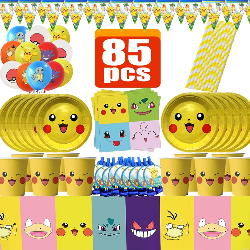 

Pikachu Birthday Decoration Pokemon Party Favors Noise Maker Disposable Tableware Tablecloth Cups Plates Napkins Party Supplies