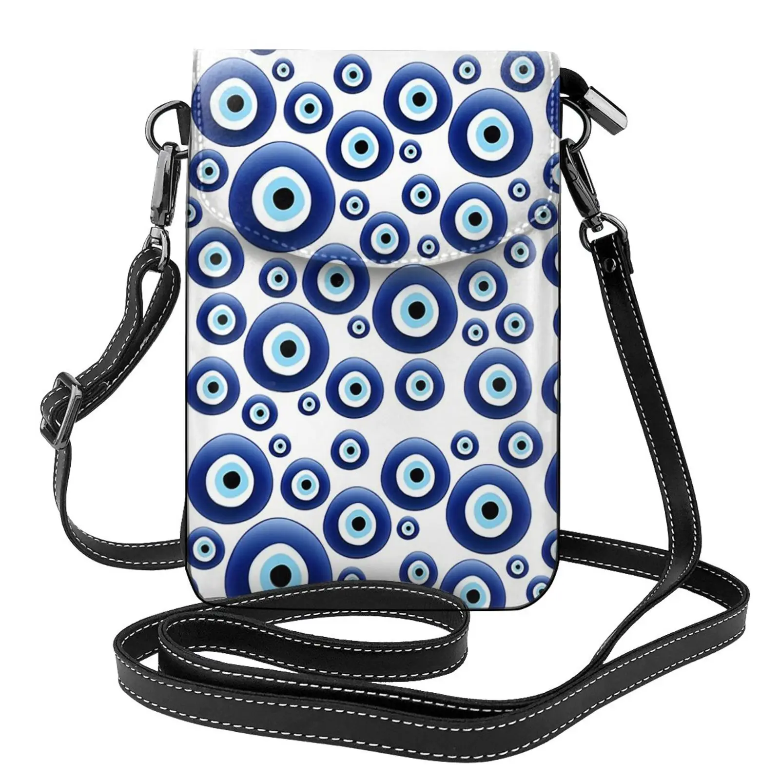 Bolsa de telefone celular Evil Eye para mulheres, grego, turco, couro, bolsa tiracolo, mini bolsa de ombro, titular do cartão, carteira