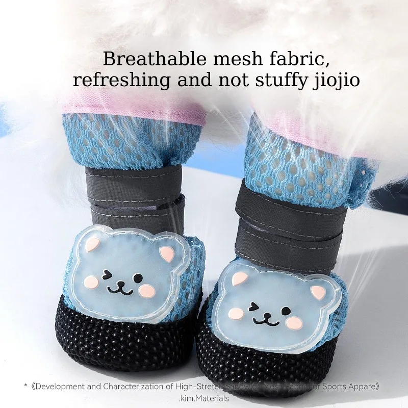 4PCS Breathable Mesh Dog Shoes Anti-slip Reflective Dog Shoes Adjustable Wear-resistant Dog Paw Protectors for Walking Hiking