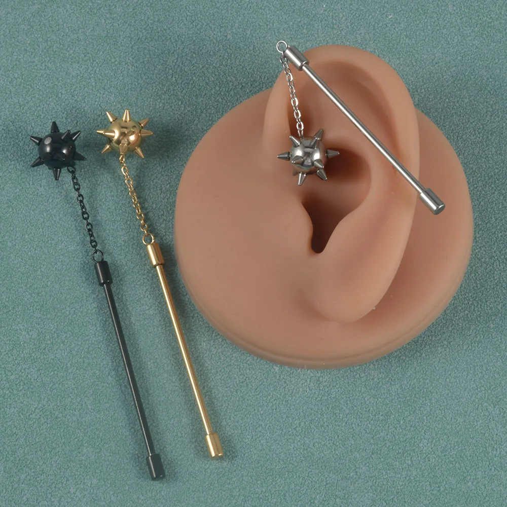 1PC Surgical Steel Meteor Hammer Dangle Trident Industrial Barbell Helix Cartilage Tragus Earring Piercing Straight Bar Jewlery