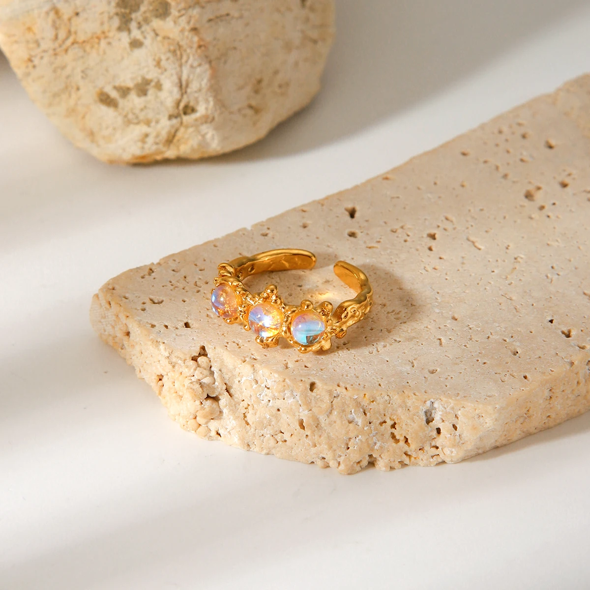 

New Stainless Steel Ring Round Gemstone 18k Gold Plated Fashion Women's Jewelry Accessories Ring Gift For Women's