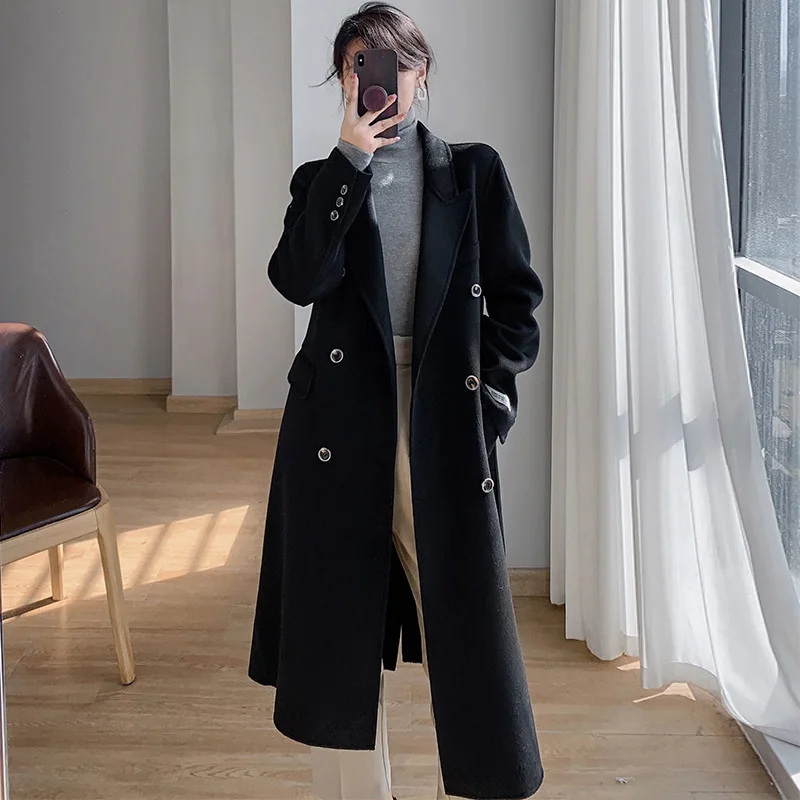 Gray double-sided cashmere coat women's new front shoulder small straight double-sided woolen coat in autumn and winter