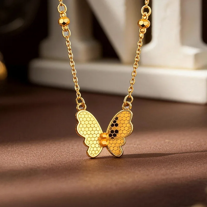 Daily Versatile Dragon Scale Butterfly Necklace Light Luxury For Women 24K Gold AU999, suitable for commute and dating