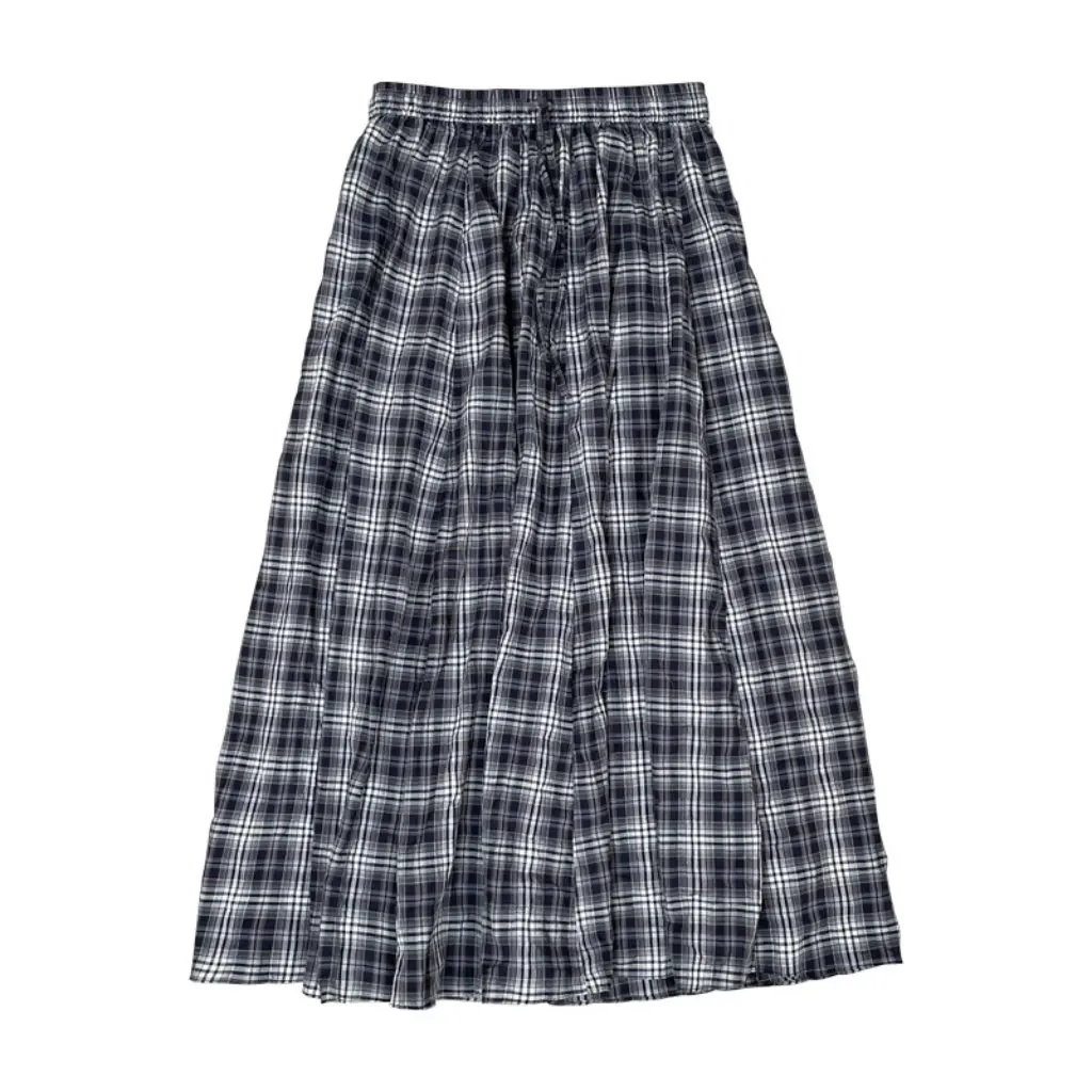 

Summer Pure Cotton Blue Plaid Oversized Hem Long Skirt Designer Brand South Oil Women's Wholesale Fashionable Casual Skirts