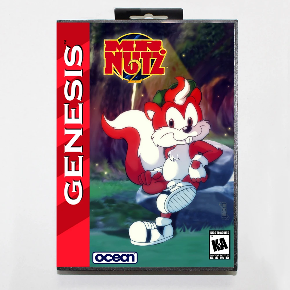 Mr Nutz 2 MD Game Card with Custom US Box for 16 Bit Sega Megadrive Genesis Console