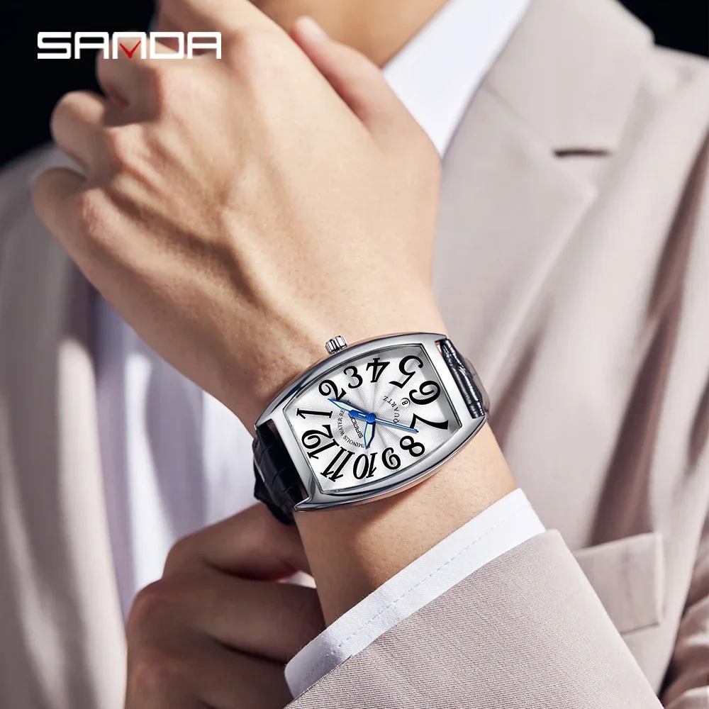 

SANDA 7022 Fashion Simplicity Quartz Wristwatch Waterproof Barrel shaped Dial Design Noctilucent Men's Watch