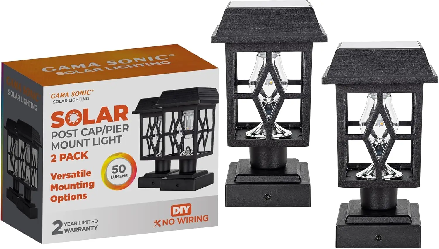 

Luna II Solar Light, 2-Pack, Black Aluminum, Column Cap & Fence Post, Pier or 4x4 Mount