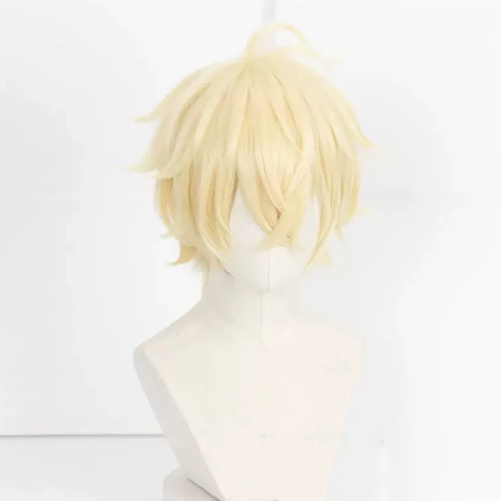HAIRJOY Synthetic Hair Seraph of the End Mikaela Hyakuya Cosplay Wigs Short Curly Blonde Cosplay Wig Rose Net