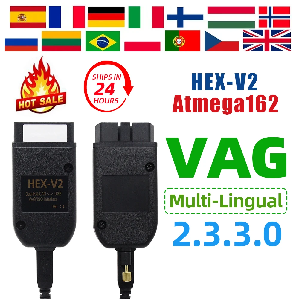 Interfaz Hot-VCDS VAGCOM VCDSCAN HEX V2 Actualización 23.3.3 PARA VW, AUDI, Skoda, Seat, Herramientas de Diagnóstico Automotriz Multi-idioma