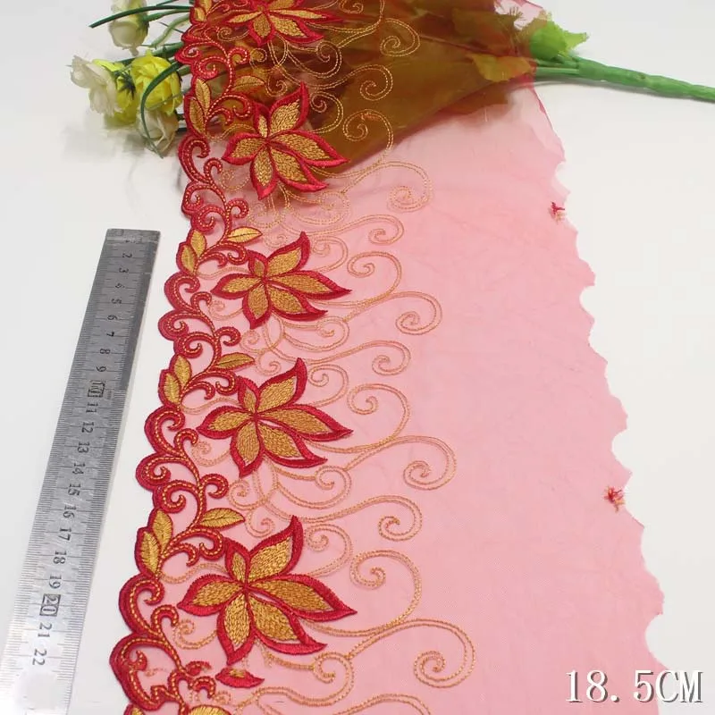 29Yards Polyester Red Embroidered Flower Lace Trim for Dress Curtain Home Textile Decoration High Quality