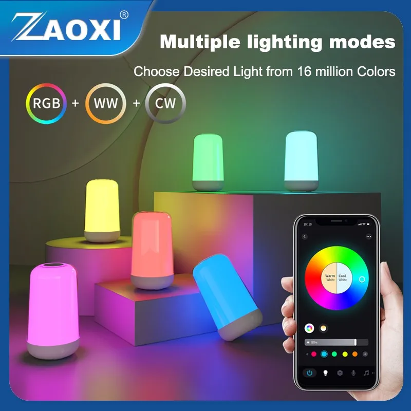 

ZAOXI 3.5W RGBCW Smart Bluetooth Dimming Color 3600MA Battery Charging Touch Music Atmosphere Bedside Night Light 2700K-6500K