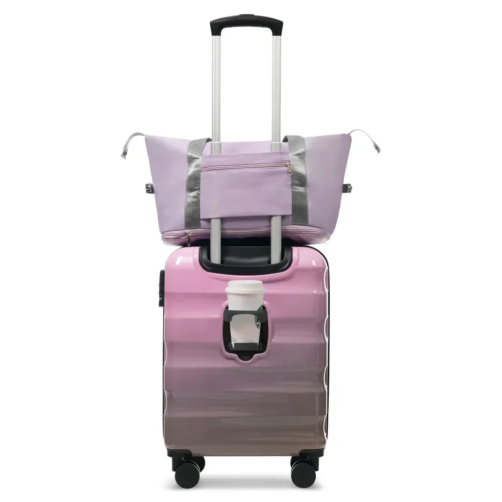 20Carry-on Luggage with Cup Holder Lightweight Glossy Hardshell Suitcases with Spinner Wheels Airline Approved, 2 Piece Set
