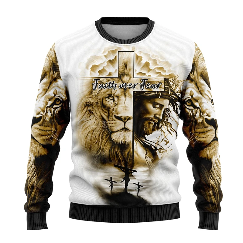 Pullover Sweater New Christian Jesus Men's Clothing 3D Print Harajuku Y2K Fashion Mens Designer Clothes Xmas Gifts Dropshipping