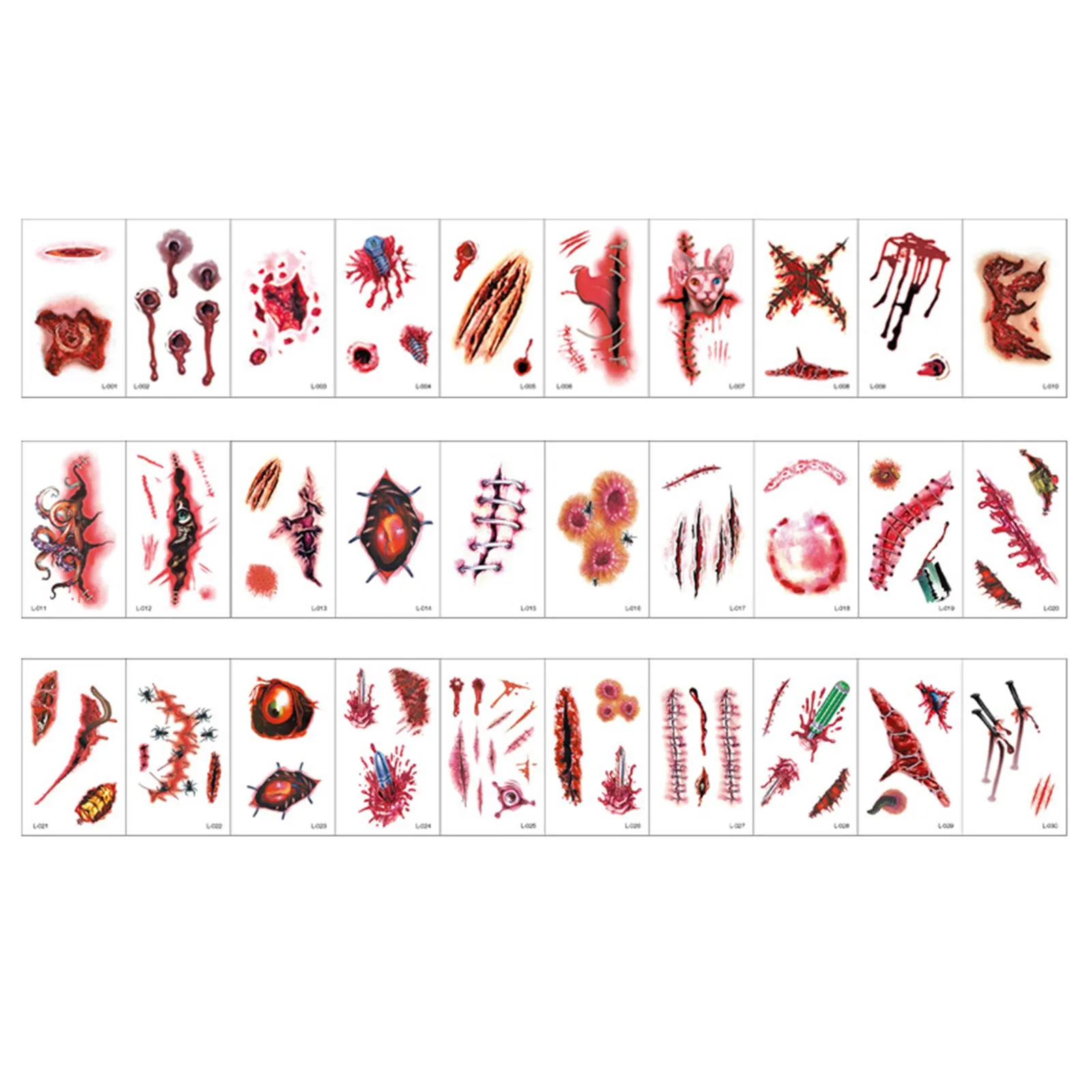 30pcs/Set Halloween Party Temporary Tattoos Zombie Makeup Scar Wound Blood Bleeding Tattoo Stickers Kids Women Men Cosplay