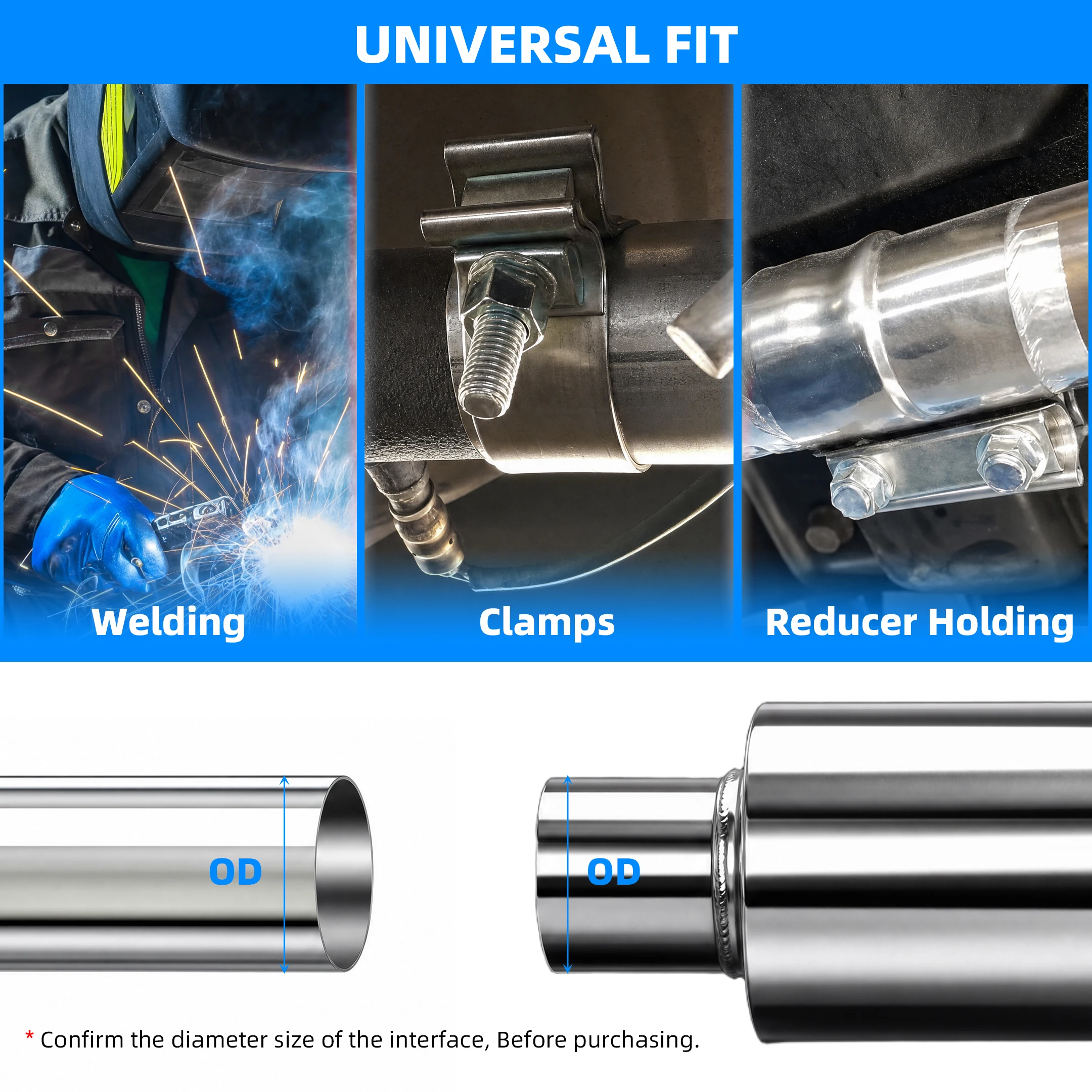 High Performance Exhaust Muffler with Burnt Blue Tip 51 57 63mm Inlet 89mm Outlet Stainless Steel N1 Style Straight Through Pipe