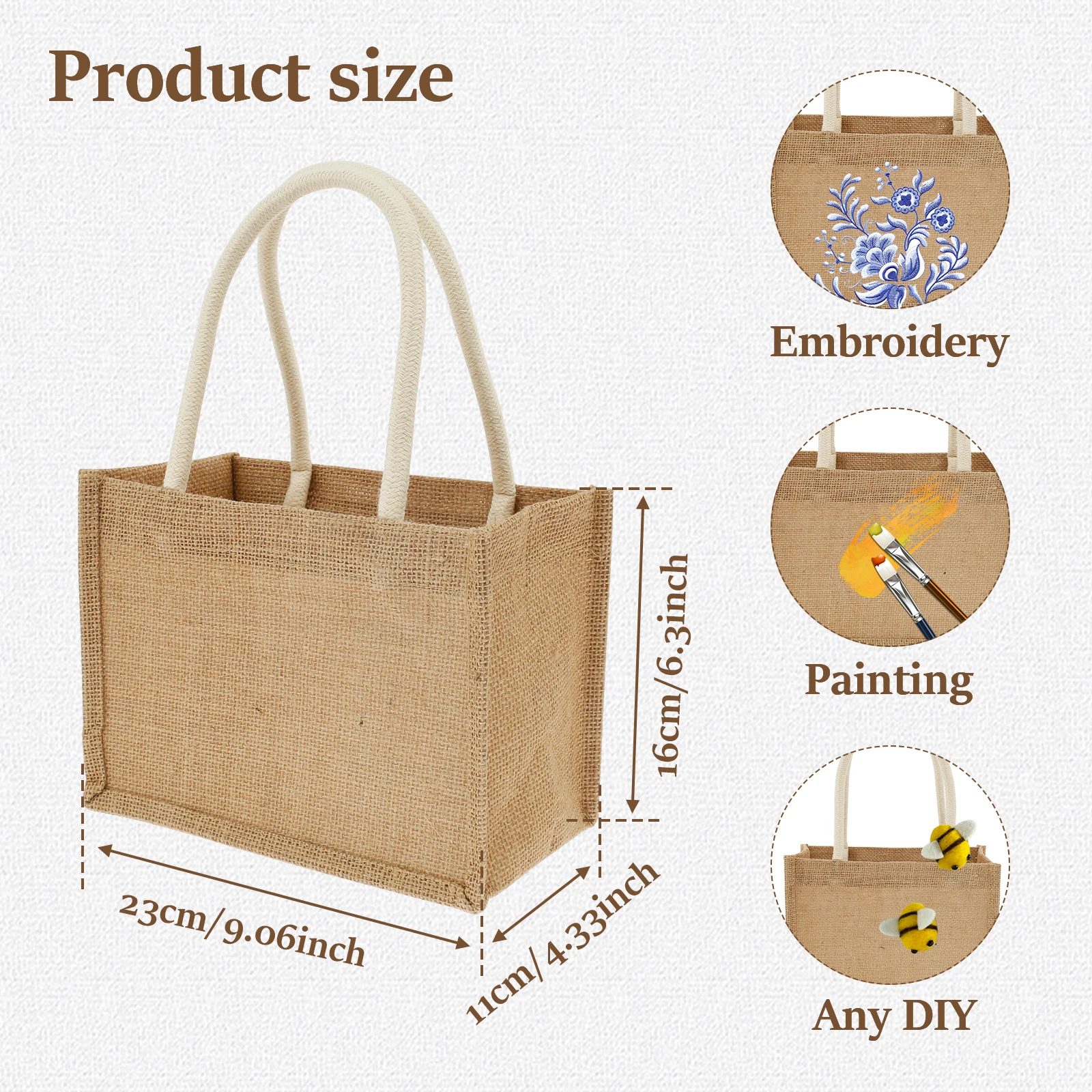 4/6/8/10/12Pcs Burlap Tote Bags Portable Jute Beach Bag with Handles Multipurpose DIY Hand Bags for Shopping Trips Tours Outdoor