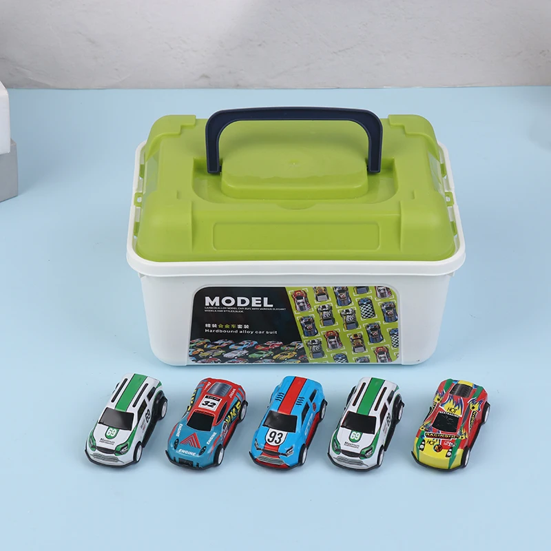 Mini ensemble de modèles de voiture en alliage avec boîte de rangement, voitures moulées sous pression, jouets pour garçons, véhicule à inertie market, kit de jouets pour enfants, cadeaux pour enfants