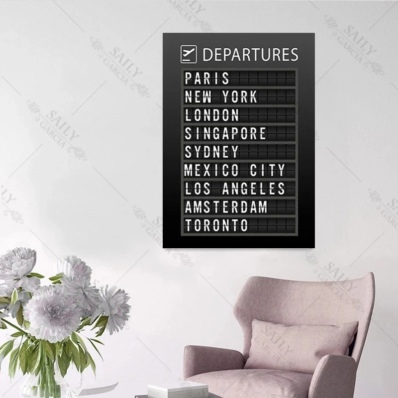 Custom World Map Print Travel Poster Airport Board Wall Art Picture Destination Canvas Painting for Living Room Home Decoration