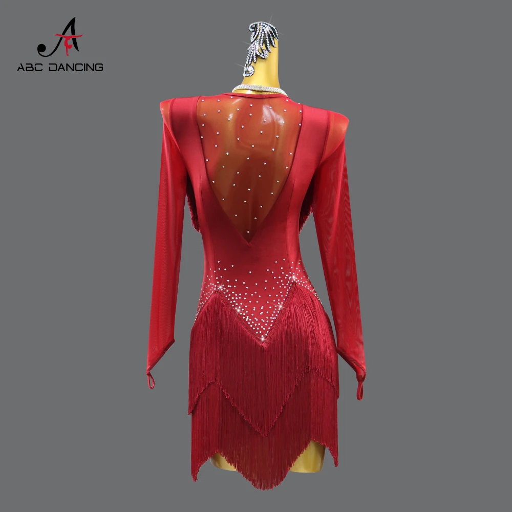 Vestido de baile latino rojo para mujer, ropa de línea de competición, Ropa de baile elegante, falda, traje de Samba, disfraz Sexy para fiesta, deportes, escenario, práctica