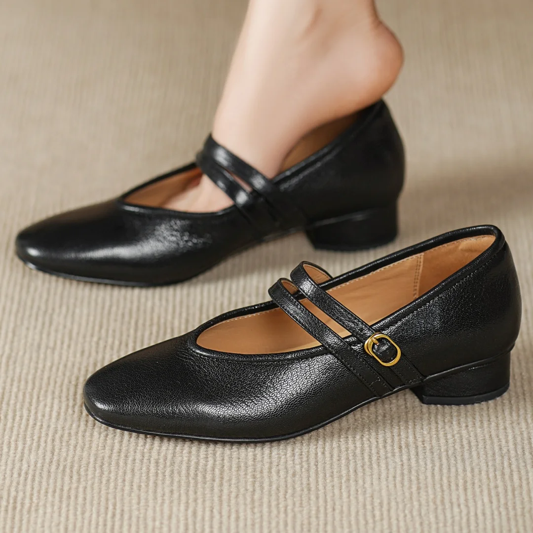 

Женские слипоны из натуральной кожи с металлической пряжкой, туфли Мэри Джейн на низком каблуке 3 см, высококачественная мягкая удобная повседневная женская повседневная обувь