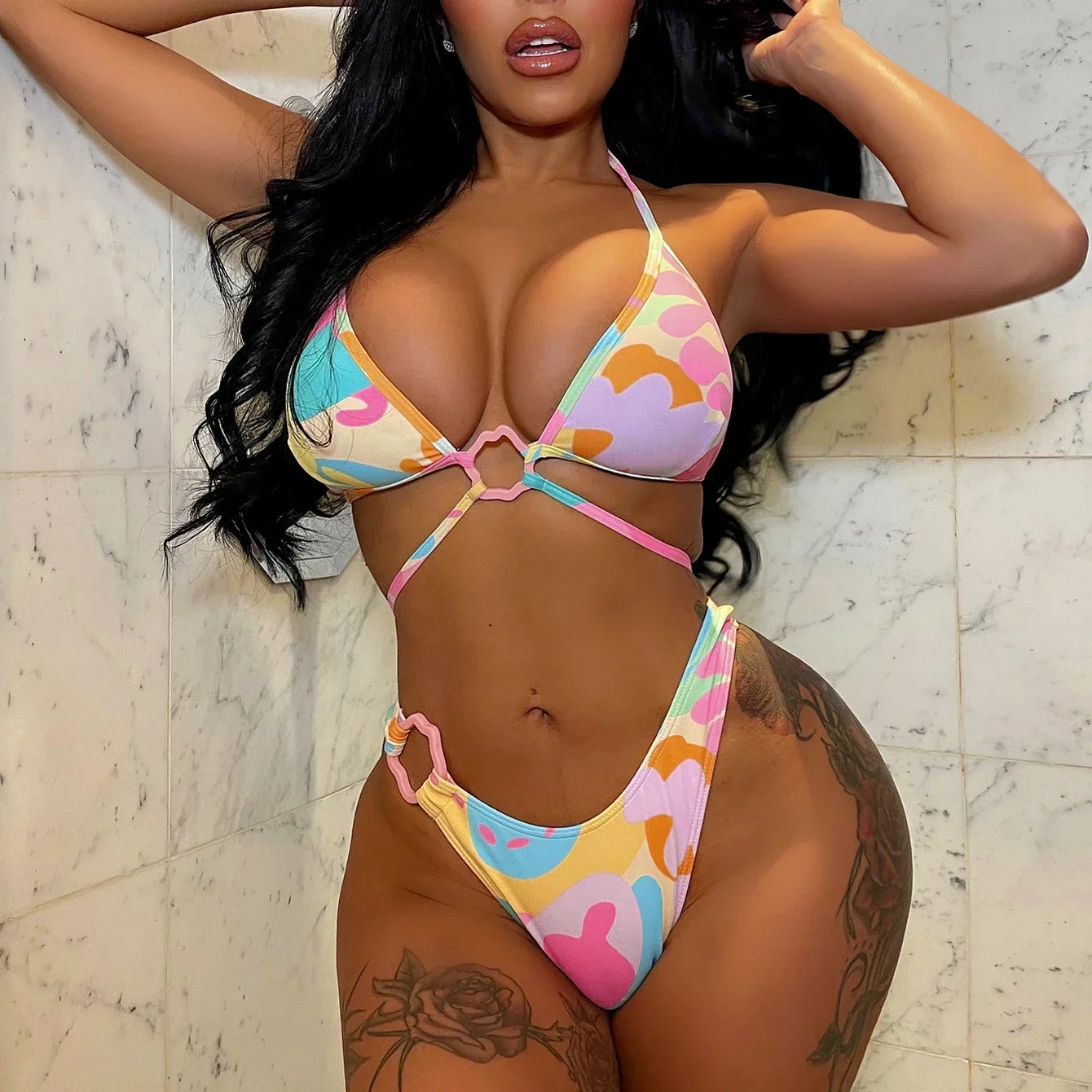 بيكيني 2024 مثير متعدد الألوان طباعة الرسن عالية الخصر ملابس السباحة النساء البيكينيات مجموعة ثوب السباحة بيكيني للشاطئ الإناث Tankini #1