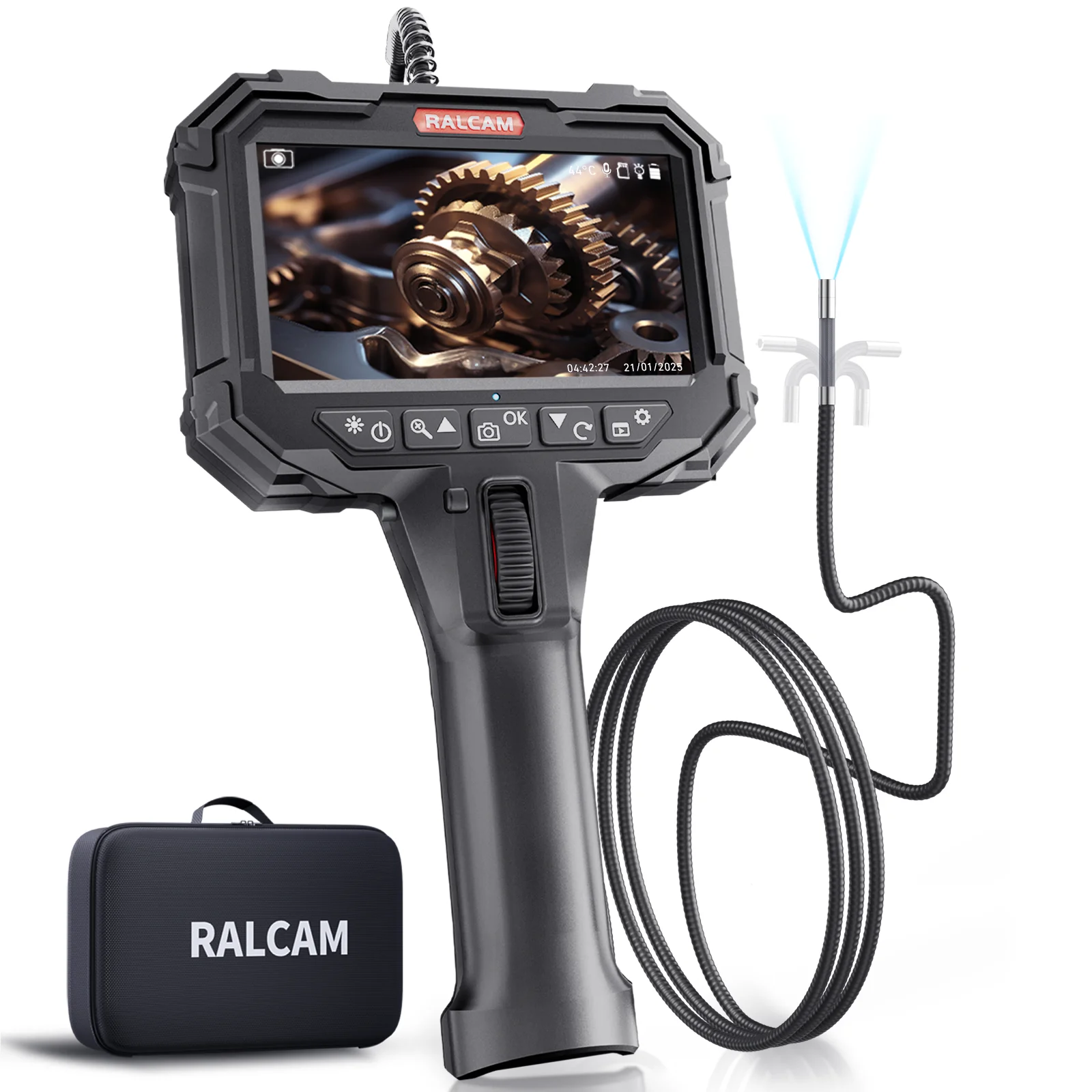 

Ralcam 360° rotating 8X Zoom Articulating endoscope, 5-inch IPS inspection endoscope, industrial endoscope with 6.2mm endoscope
