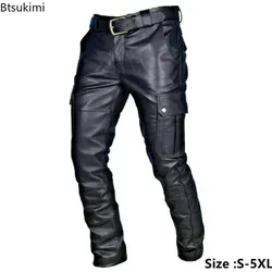 New 2026 Men's Fashion PU Leather Motorcycle Pants Oversized Cargo Pants for Men Solid Rock Streetwear Faux Leather Trousers Men