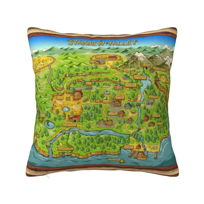 Custom Fashion Stardew Valleys Map Cushion Cover 40x40cm Velvet Farm Game Throw Pillow for Car Square Pillowcase