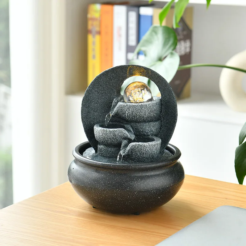 New Water Fountain Indoor Decor USB Powered Feng Shui Crystal Ball Rotation Tabletop Waterfall