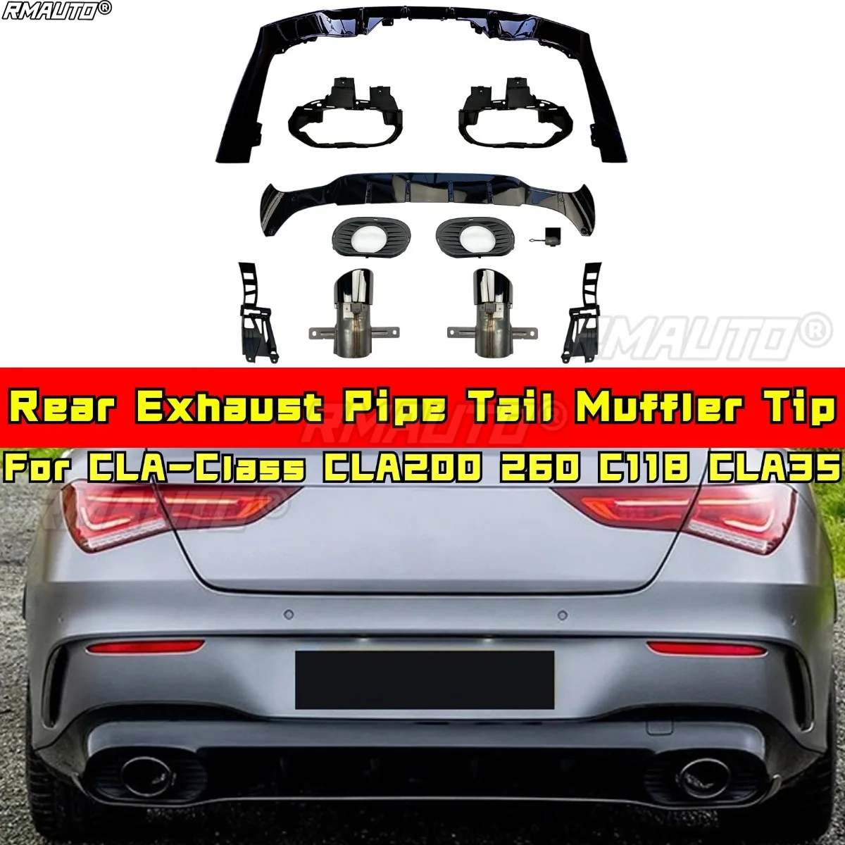 For Mercedes Benz CLA-Class CLA200 260 C118 CLA35 Body Kit Rear Exhaust Pipe Tail Muffler Tip Rear Bumper Lip Car Accessories