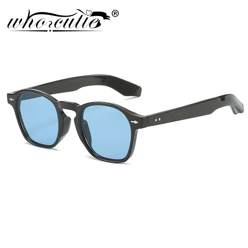 Vintage Rectangle Sunglasses Women Designer Tortoise Blue Lens Rivets Shades Eyewear Men Square Sun Glasses Sunnies Female UV400