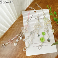 Cute Phone Charms Trendy Jellyfish Four-leaf Clover Mobile Phone Chain Lanyard Keychain Bag Decoration Pendant Card Book Chain