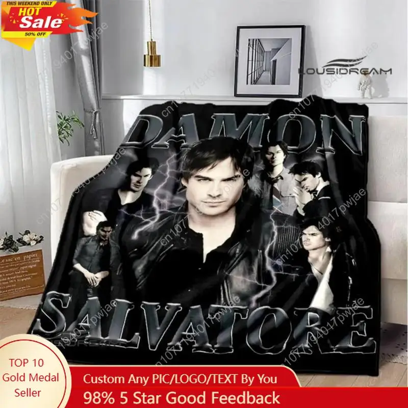 Soft Funny Throw Blanket The Vampire Diaries Damon Salvatore Printed Blanket Warm Flannel Blankets Comfortable Custom blankets