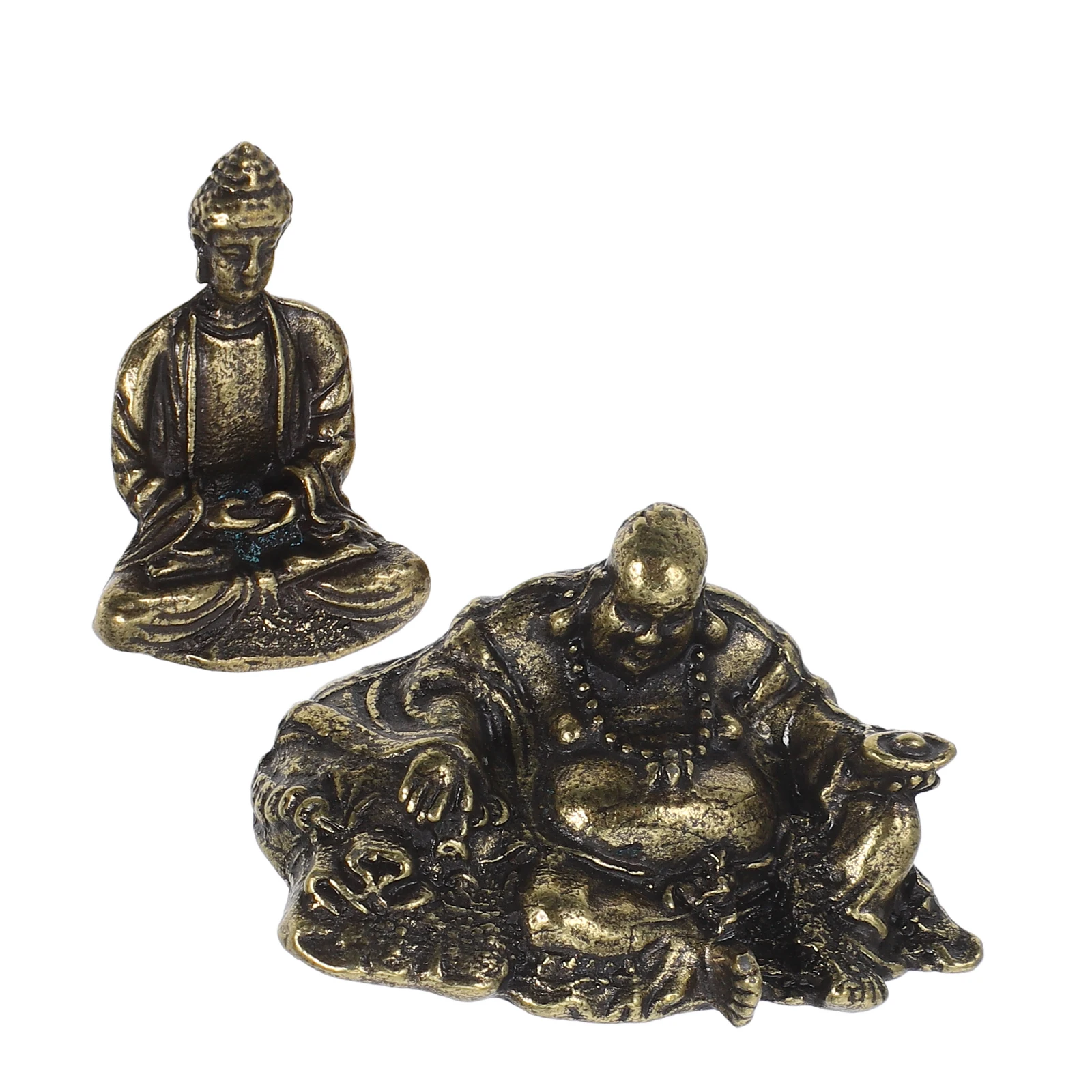 

2pcs Copper-plated Buddha Statues Zinc Alloy Mini Decorative for Indoor Outdoor Desktop Home Office Garden