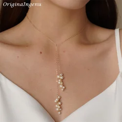 Real 14K Gold Filled Y Necklace Natural Pearl Necklace Gold Choker Handmade Pendants Collier Femme Kolye Collares Boho Jewelry