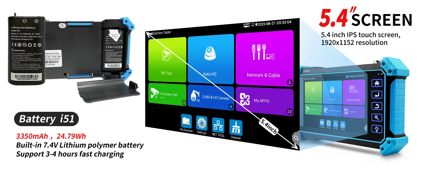 Tahlitech Camera Tester CCTV PTZ Camera 8MP AHD CVI TVI ONVIF Camera Tester UTP RJ45 Network Cable Tester WIFI Analysis IPC Test