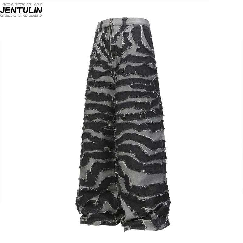 

High Street Aesthetic Trendy Jeans With Heavy Craftsmanship Patchwork Embroidered Zebra Pattern Loose Pants Youth Style Bottom