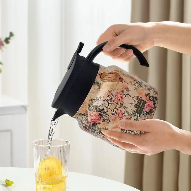 

800ml Vintage Floral Tea Thermos Stainless Steel Tea Kettle Drip-Proof Tea Pot With Tea Infuser Mini Thermo Coffee Pot