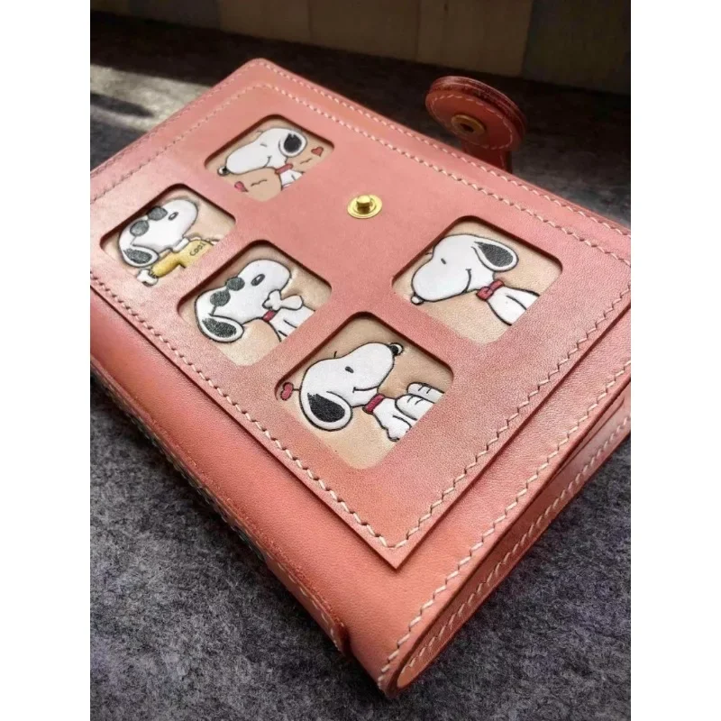 Miniso Snoopy Animation Cartoon Ledger Creative Retro Cowhide Notebook Kawaii Multifunctional Notebook Clip Binding Notepad Gift