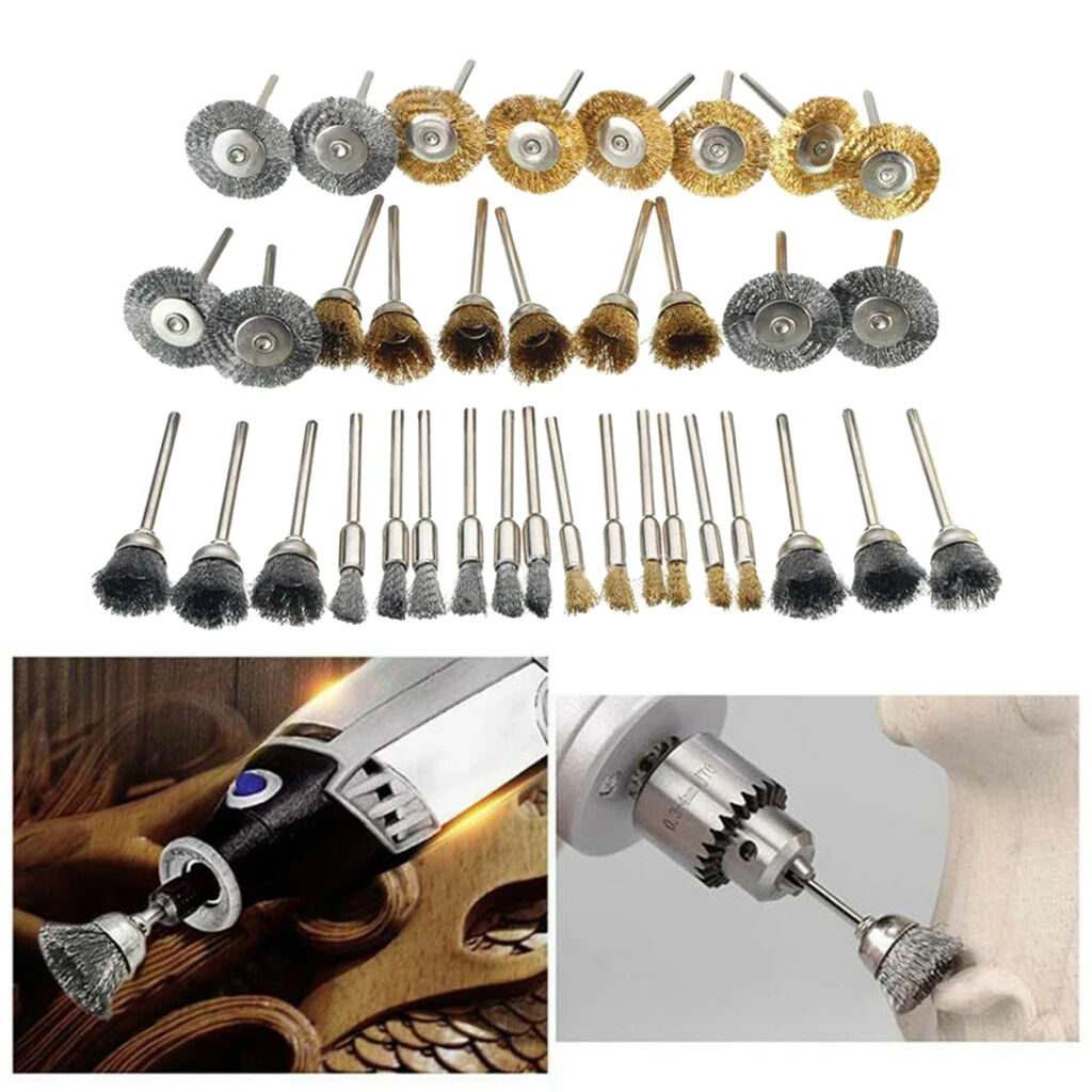 36pc Heavy Duty Wire Brush Set Wheel Cutter Drill Sanding Machine pulizia della ruggine