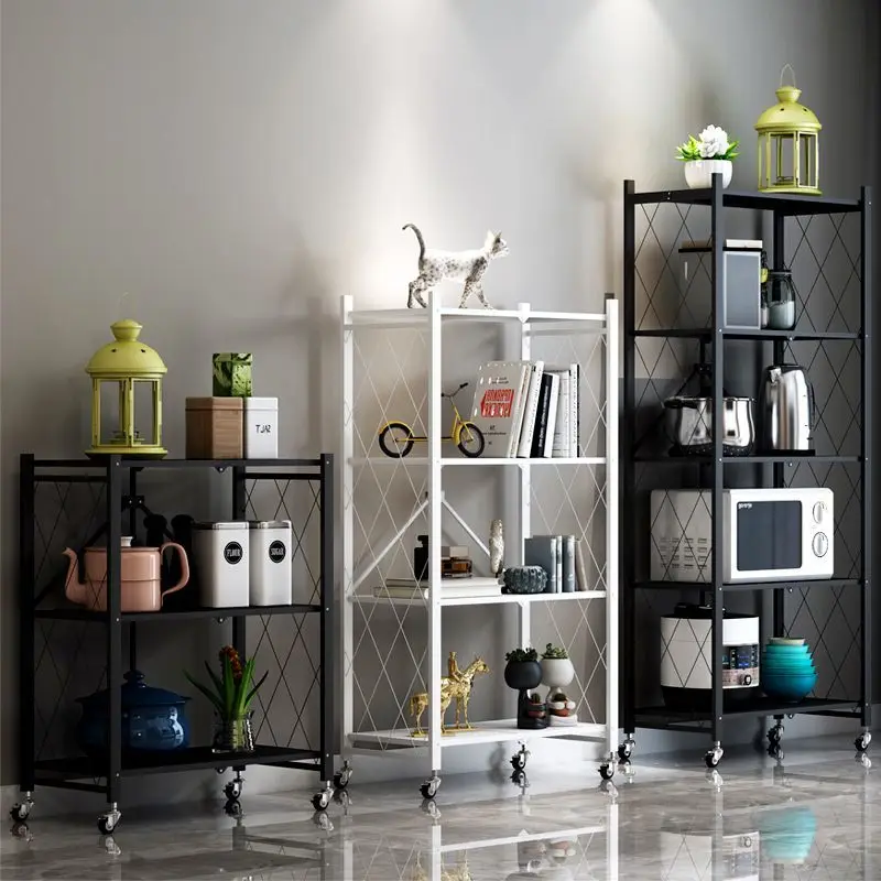 custom. [Store Hot Sale] No-Installation Kitchen Folding Storage Rack Multi-Layer Floor-Standing Organizer Trolley Microwave Ove
