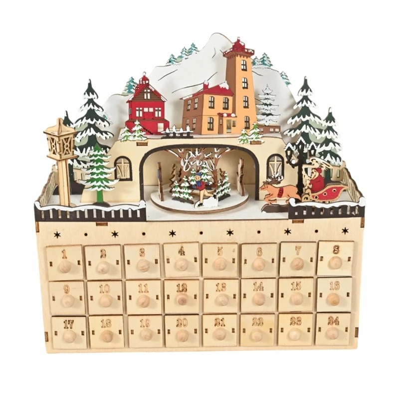 Holiday Advents Calendar Elegant Christmas Countdowns Box with LED Lights and 24 Gift Drawers Dropship