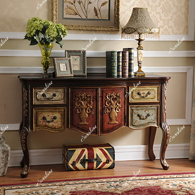 

European-style entrance entrance Taichung ancient painted simple side cabinet FT