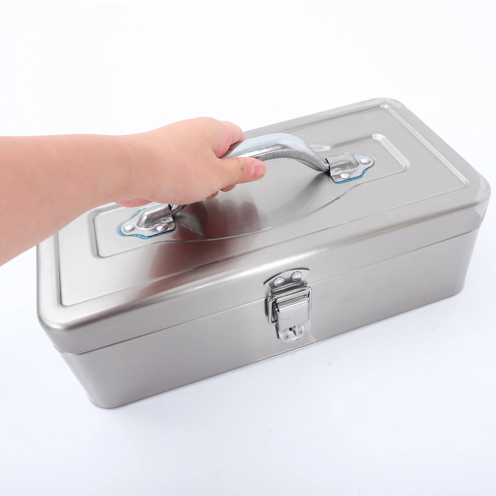 

Portable Stainless Steel Toolbox Large Metal Tool Storage Box Organizer with Handle Heavy Duty for Home Garage Workshop Use