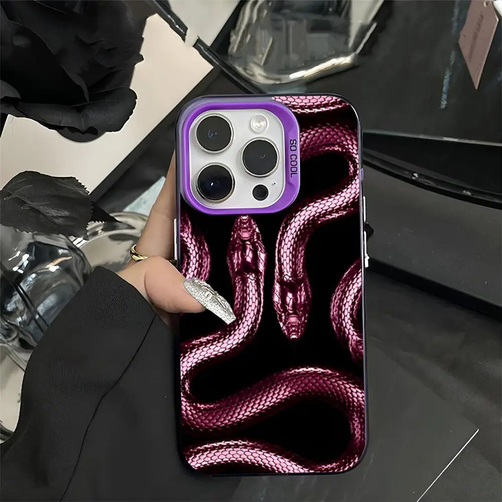 

Snake Rose Skull Blvck Black Phone Case Laser Matte Hard Phone Case for IPhone 16 15 14 13 12 Pro Max 11 2024 Fashion couple