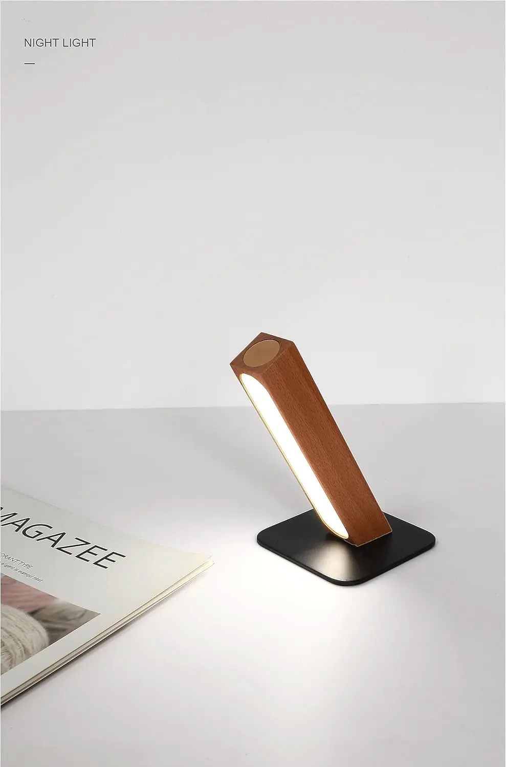 Wooden Versatile Rechargeable Tabletop Lamp - Touch Control, Foldable Design, USB-C Rechargeable LED Light, 1100mAh Battery - Id