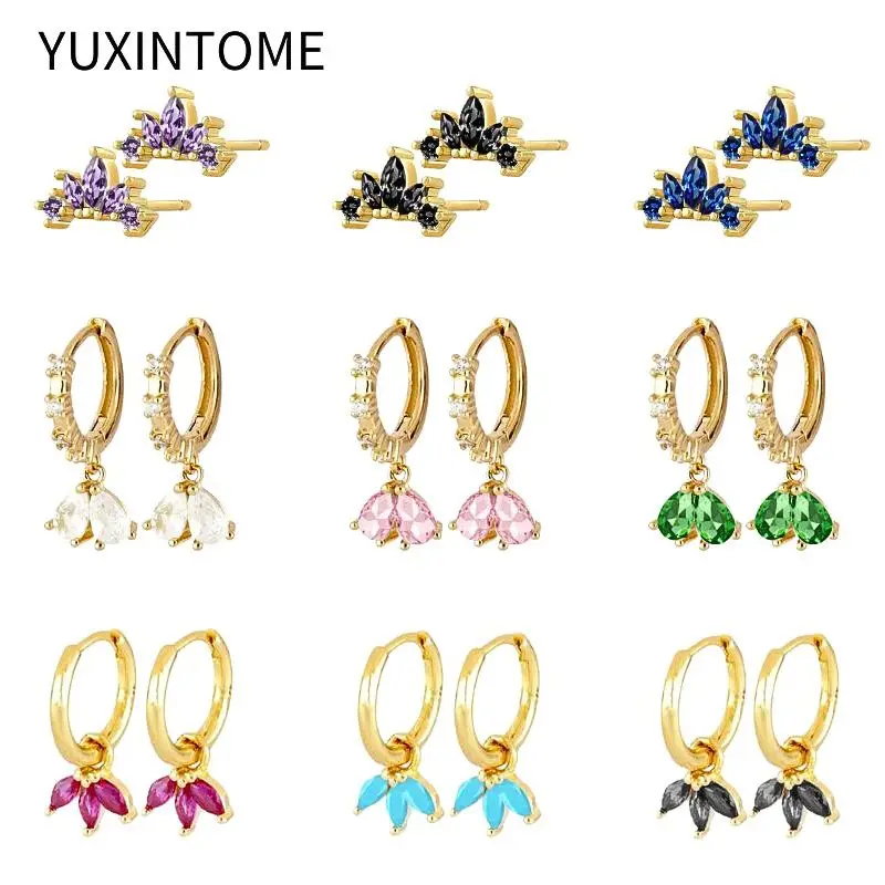 

925 Sterling Silver Ear Needle Colorful Zircon Stud Earrings For Women Luxury Geometric Crystal Pendant Earrings Fashion Jewelry