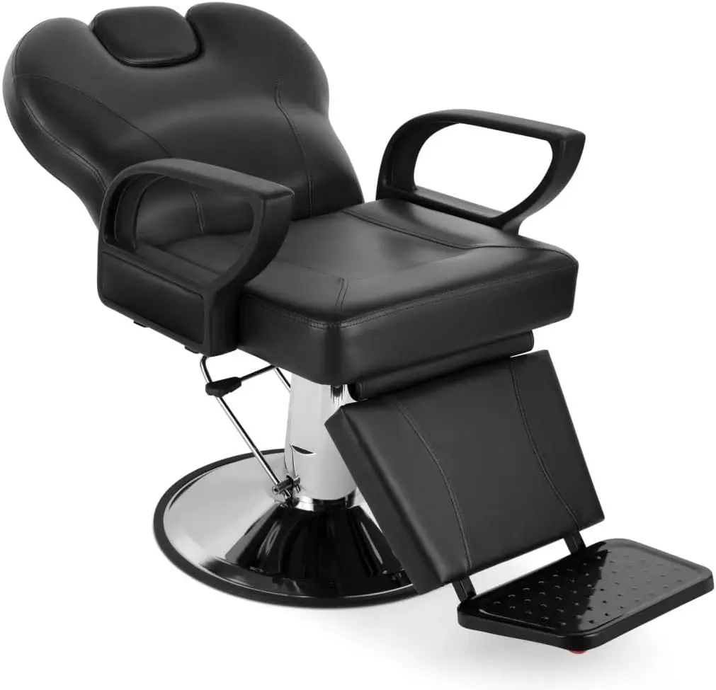Hair Salon Chair For Stylist, Hydraulic Barber Styling Chair, Salon Barbershop Spa Studio Equipment, Adjustable Swivel Thick Padded Faux Leather Seat, Modern Style, Black, 1 Piece