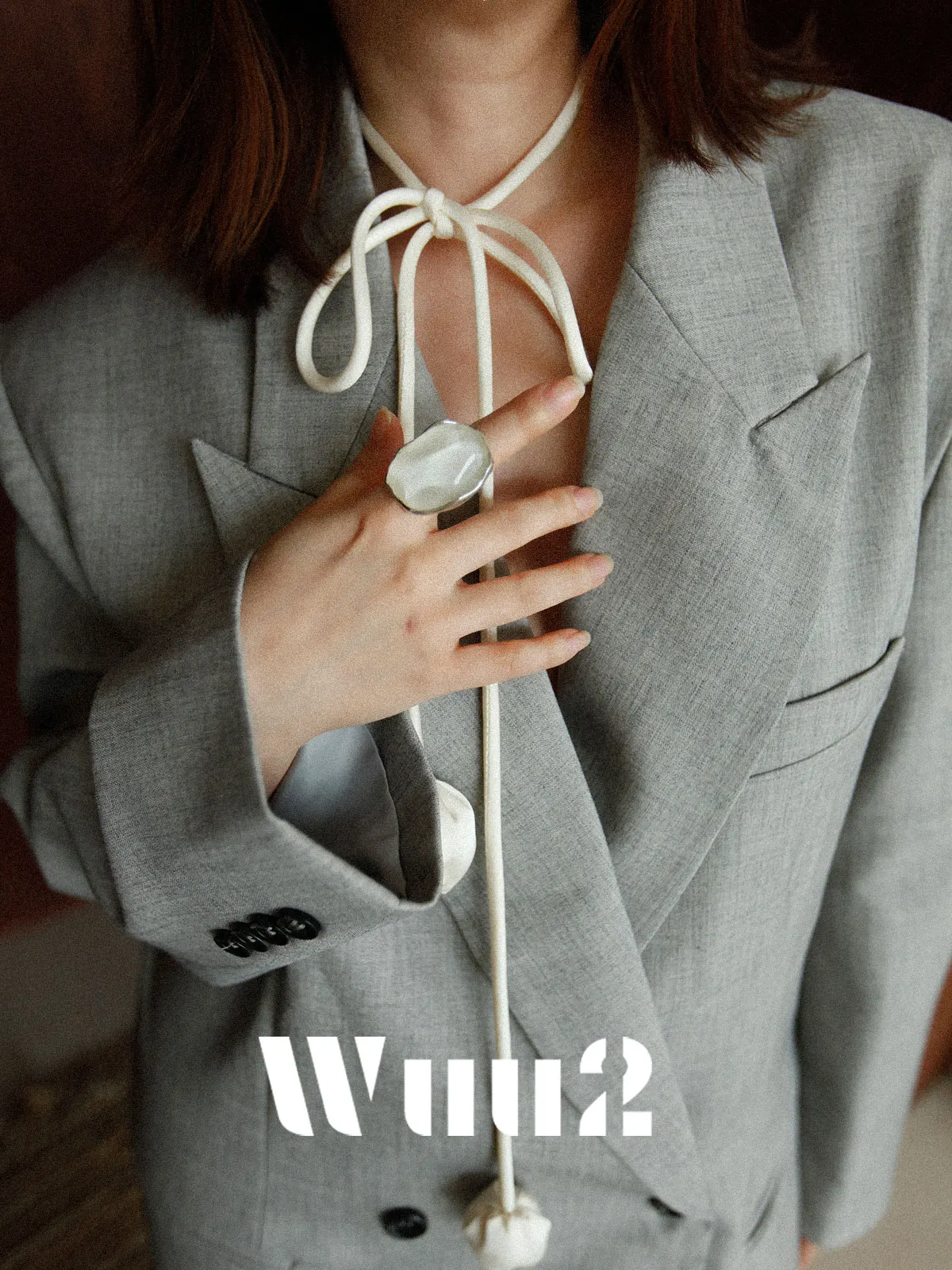 

Wuu2 Oluc Vintage Wide oulder ey Suit Jaet Women's Peak Lapel High-End Old Money Sle Loose Fit Long Sve Coat